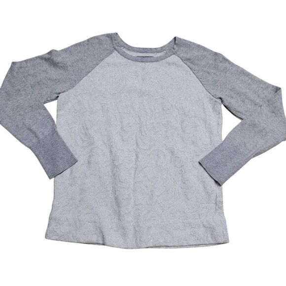 ⚖️🇬🇪🔹️Bass Gray & Metallic Silver Floral Knit Long Sleeve Sweater Large - Picture 1 of 8